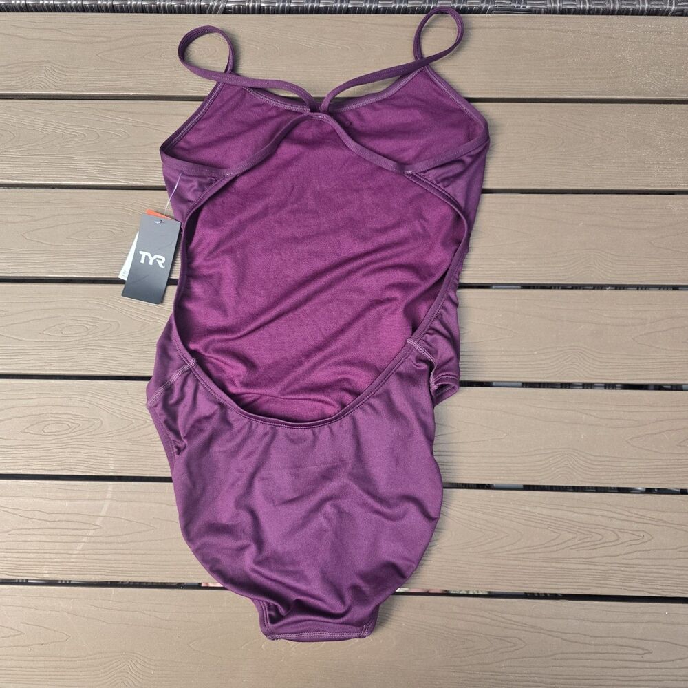 TYR Women's Durafast Elite Deep Plum Cutoutfit 1 Piece Swimsuit SZ 34 New *pull - Picture 2 of 4